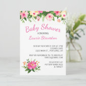 Invitation Fleurs roses chaudes et vertes Baby shower floral (Debout devant)