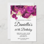 Invitation Fleurs roses chaudes Glam à huile d'or 60e anniver (Devant)