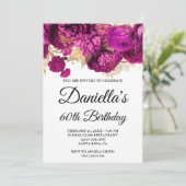 Invitation Fleurs roses chaudes Glam à huile d'or 60e anniver (Debout devant)