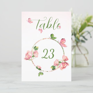 Invitation fleurs roses chaudes verdure papillons numéro de t
