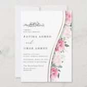 Invitation Fleurs roses Chic Feuillage Mariage musulman islam (Devant)