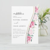 Invitation Fleurs roses Chic Feuillage Mariage musulman islam (Debout devant)