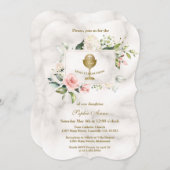 Invitation Fleurs roses Chic Frame Fille Marbre Sainte Commun (Devant / Derrière)