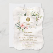 Invitation Fleurs roses Chic Frame Fille Marbre Sainte Commun (Devant)