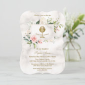 Invitation Fleurs roses Chic Frame Fille Marbre Sainte Commun (Debout devant)
