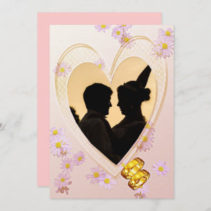 Invitation Fleurs roses, Coeur, Photo, Anneaux Dîner De Répét