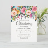 Invitation Fleurs roses colorées Christening baptism invitati (Debout devant)