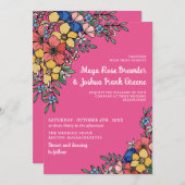 Invitation Fleurs roses colorées Mariage d'été printemps (Devant / Derrière)