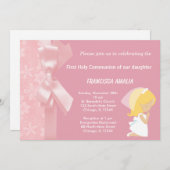 Invitation Fleurs roses communion sainte (Devant / Derrière)