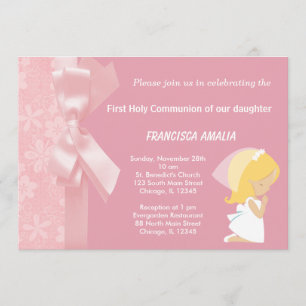 Invitation Fleurs roses communion sainte