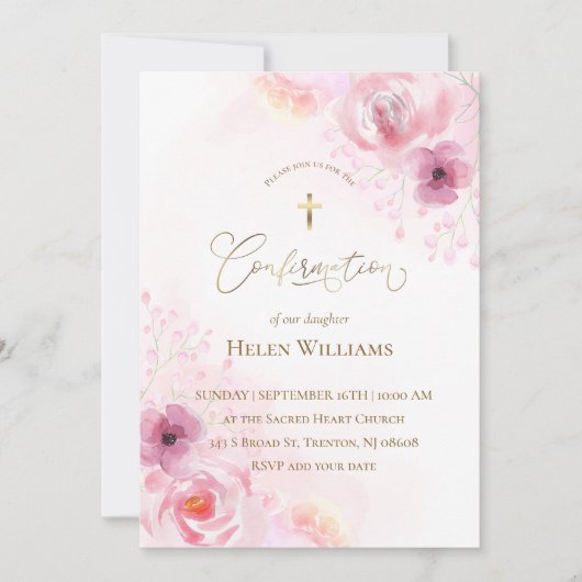 Invitation Fleurs roses | Confirmations (Devant)