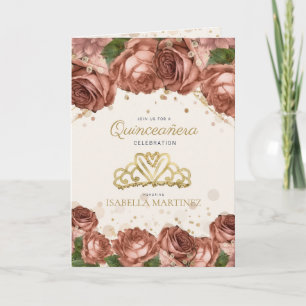 Invitation Fleurs roses corail et paillettes dorées pour phot