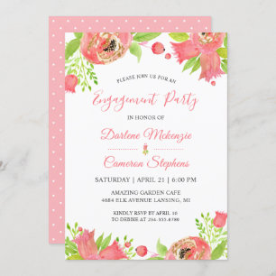 Invitation Fleurs roses corail Spring Garden Engagement