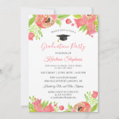 Invitation Fleurs roses coraux Fête de Graduation du jardin d (Devant)