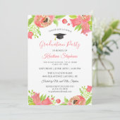 Invitation Fleurs roses coraux Fête de Graduation du jardin d (Debout devant)