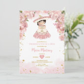 Invitation Fleurs Roses Cute Niña Presentación De Tres Años (Debout devant)
