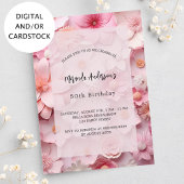 Invitation Fleurs roses d'anniversaire