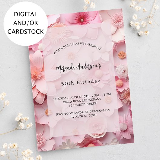 Invitation Fleurs roses d'anniversaire