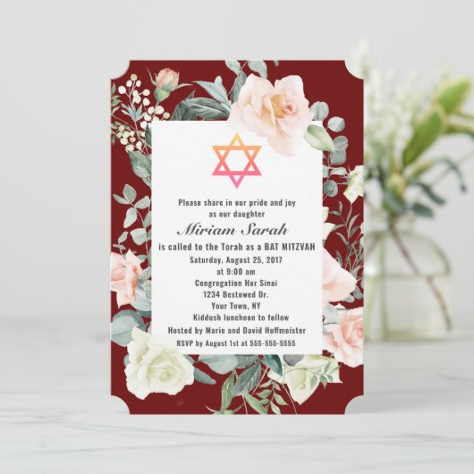 Invitation Fleurs roses de Bourgogne étoile de David Bat mitz (Debout devant)