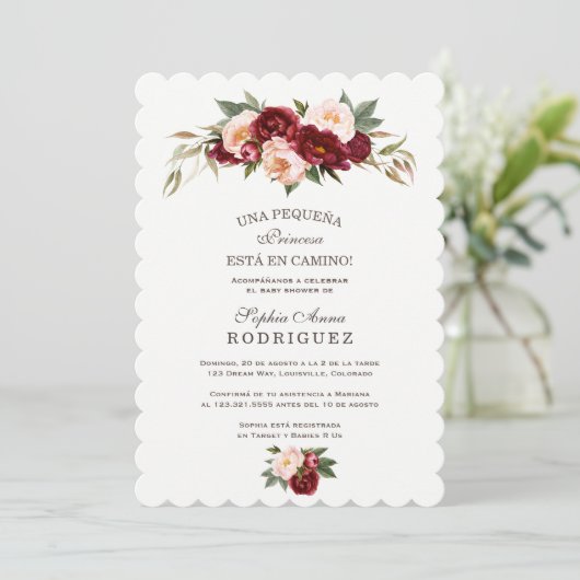 Invitation Fleurs roses de Bourgogne Invitación de Baby showe (Debout devant)