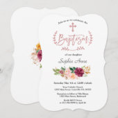 Invitation Fleurs roses de Bourgogne Rose Croix d'or Baptême (Devant / Derrière)