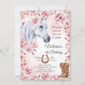 Invitation Fleurs roses de cheval blanc cofille anniversaire (Devant)