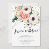 Invitation Fleurs roses de corail Mariage élégant (Devant)