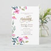 Invitation Fleurs Roses de Jardin Mariage (Debout devant)