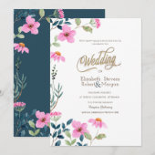 Invitation Fleurs Roses de Jardin Mariage (Devant / Derrière)