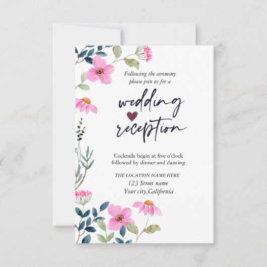 Invitation Fleurs roses de jardin Réception (Devant)