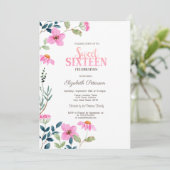 Invitation Fleurs roses de jardin Sweet 16 (Debout devant)