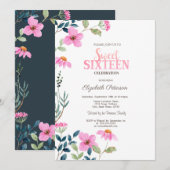 Invitation Fleurs roses de jardin Sweet 16 (Devant / Derrière)