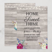 Invitation Fleurs roses de la fête du réchauffement ménager B (Devant / Derrière)