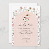 Invitation Fleurs roses de la vache Sainte Baby shower fille (Devant / Derrière)