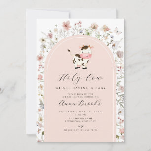 Invitation Fleurs roses de la vache Sainte Baby shower fille