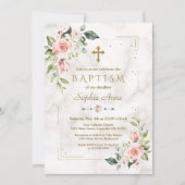 Invitation Fleurs roses de luxe Parties scintillant or Marbre (Devant)