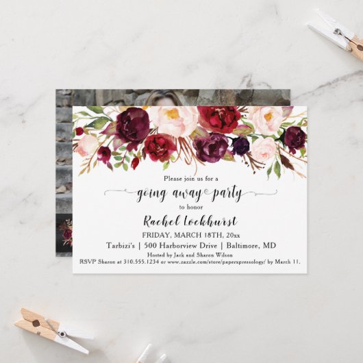 Invitation Fleurs roses de Marsala en train de disparaître Ad (Devant/Arrière en situation)