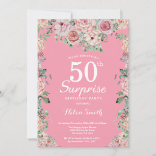 Invitation Fleurs roses de pivoines Surprise 50e anniversaire