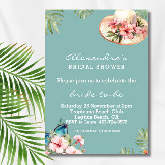 Invitation Fleurs roses de plage Fête des mariées tropicale b
