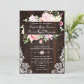 Invitation Fleurs roses de printemps rustiques Mariage dentel (Debout devant)