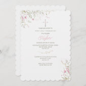 Invitation Fleurs roses délicates (Devant / Derrière)