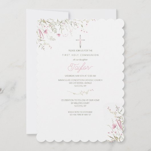 Invitation Fleurs roses délicates (Devant)