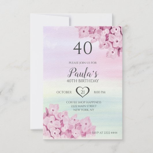 Invitation Fleurs roses délicates Anniversaire (Devant)