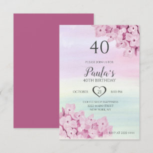 Invitation Fleurs roses délicates Anniversaire