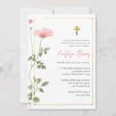Invitation Fleurs roses délicates Baptême chrétien orthodoxe (Devant)