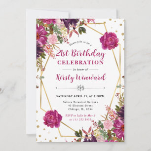Invitation Fleurs Roses d'Été Cadre de Fleurs Anniversaire