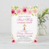 Invitation Fleurs roses d'été Première communion solennelle (Debout devant)