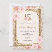 Invitation Fleurs roses d'or Rose 15e anniversaire (Devant)