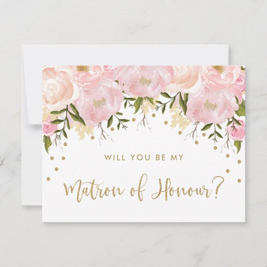 Invitation Fleurs roses d'or rousses Soyez mon maître d'honne (Devant)