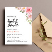 Invitation Fleurs roses dorées et verdure pour la douche de l